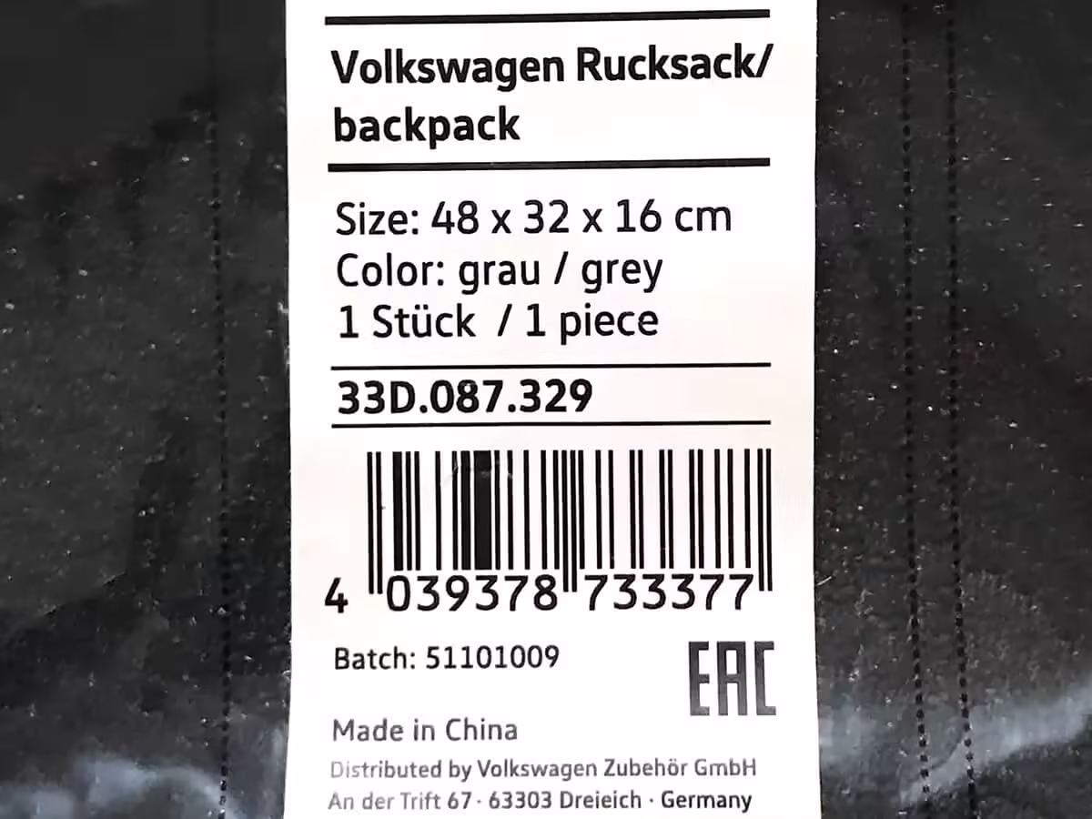 33D087329 - Backpack VW; grey [11/11]