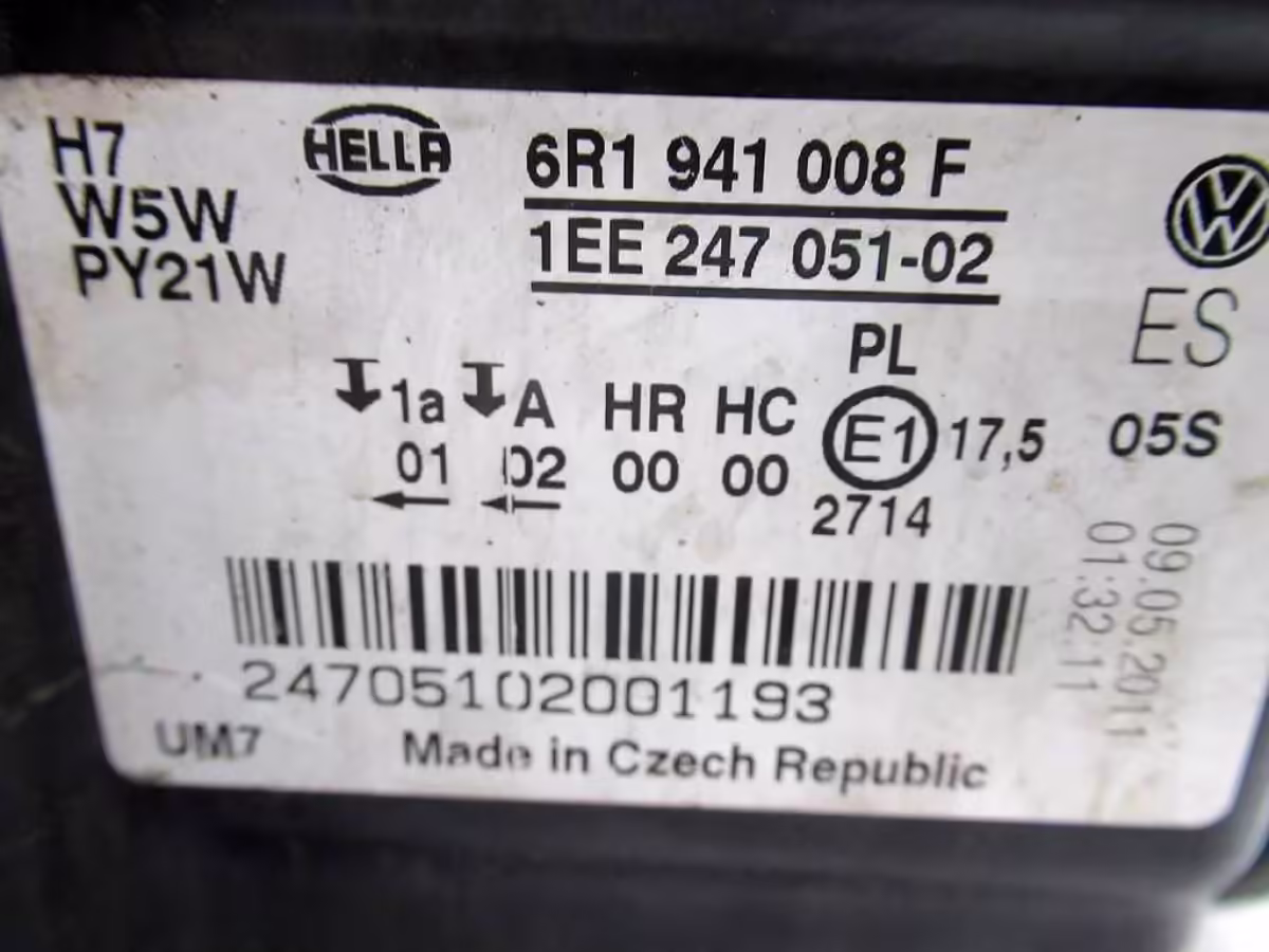 6R1941008F - Halogen Twin Headlight (H7/H7); right, LHD [12/15]